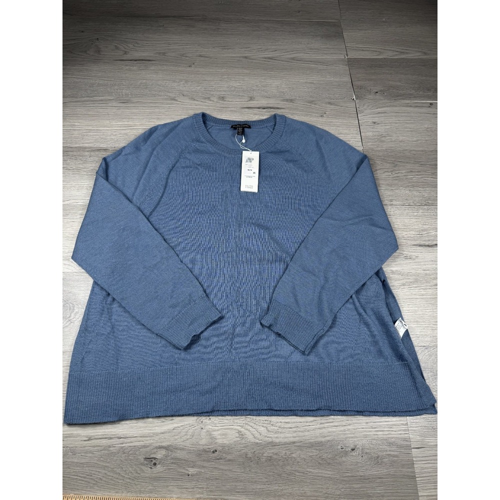 Eileen Fisher Sweater Womens M Ocean Blue Merino Wool Funnel Boxy Top Oversized